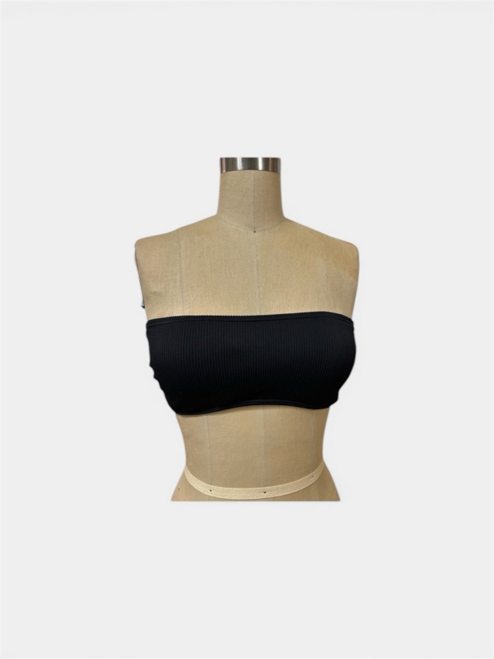 KATE SPADE Black Ribbed Bandeau Bikini Soft Padded Top size Medium Swim resort